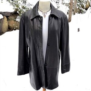JACQUELINE FERRAR 💯 GENUINE LAMBSKIN 3/4 L BLACK LEATHER JACKET - XL 🖤🔥